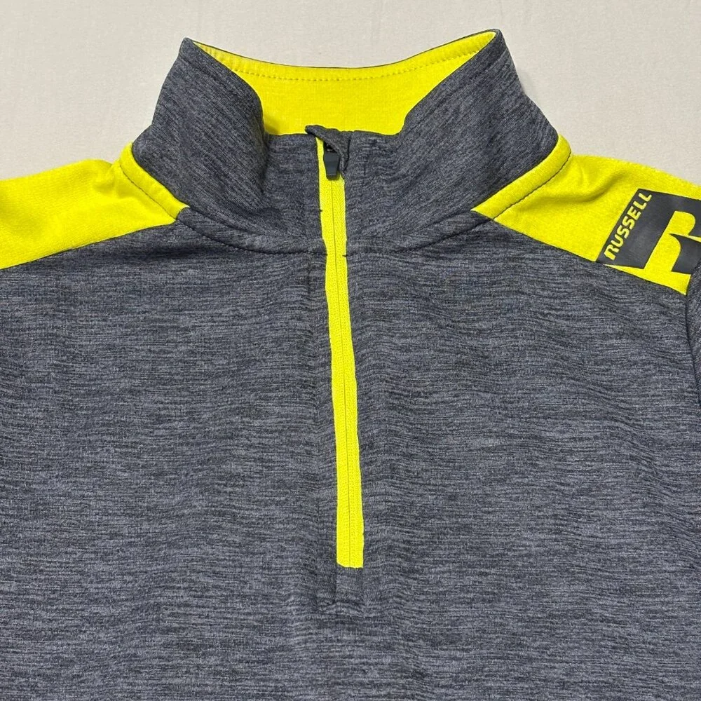 Russell Athletic Youth M‎ 8 1/4 Zip Pullover Gray Neon Yellow Dripower 360 Top